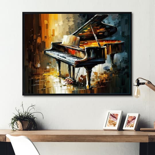 Designart 'Piano On Stage' Music Framed Canvas Wall Art